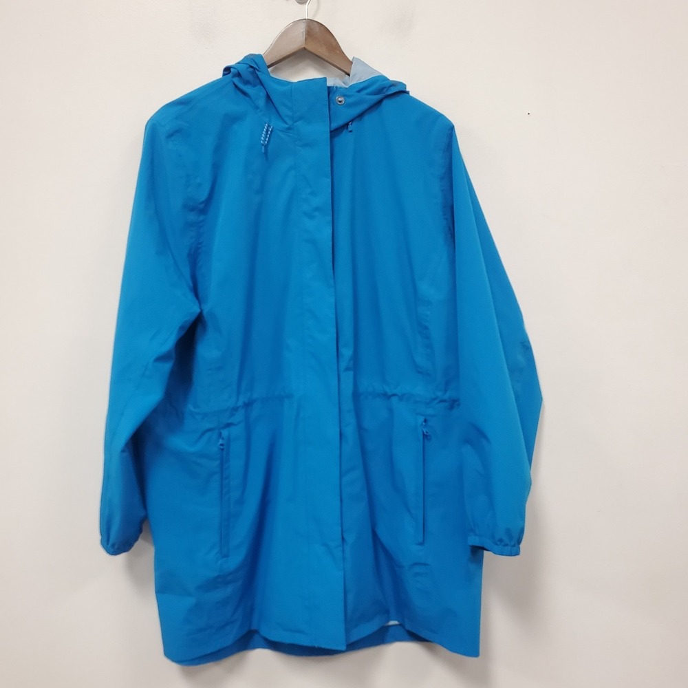 Lands End Womens Full Zip Hooded Rain Coat Size 1X Blue Lightweight Mesh Lined